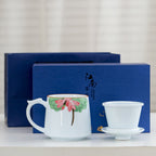 White Porcelain Celadon Household Hand-painted Filtered Tea Cup With Lid