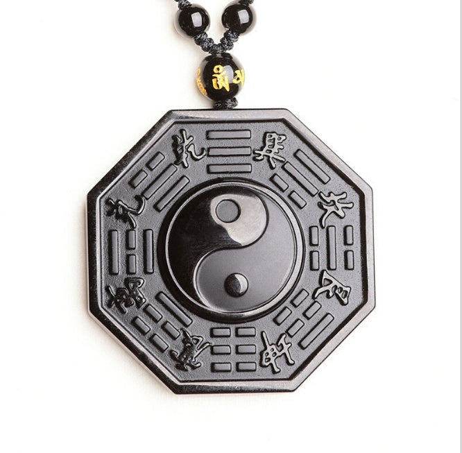 Obsidian Pendant Yin Yang Fish Five Elements Amulet Men and Women Necklace