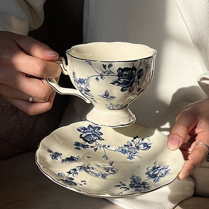 Blue and White Porcelain High-foot Ceramic Teacup for Afternoon Tea-3