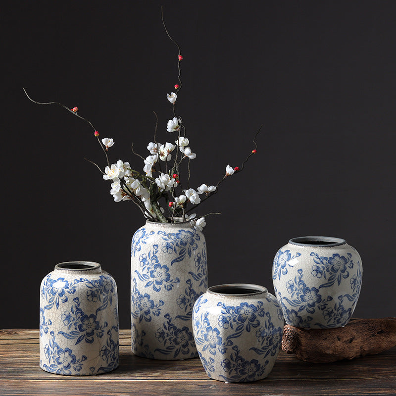 Vintage Blue Color Blue And White Porcelain Vase