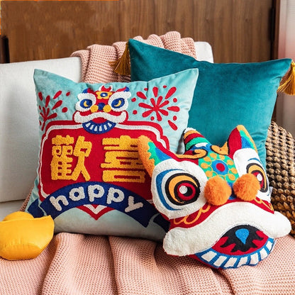 Chinese sofa cushions, lion dance creative pillows and backrests