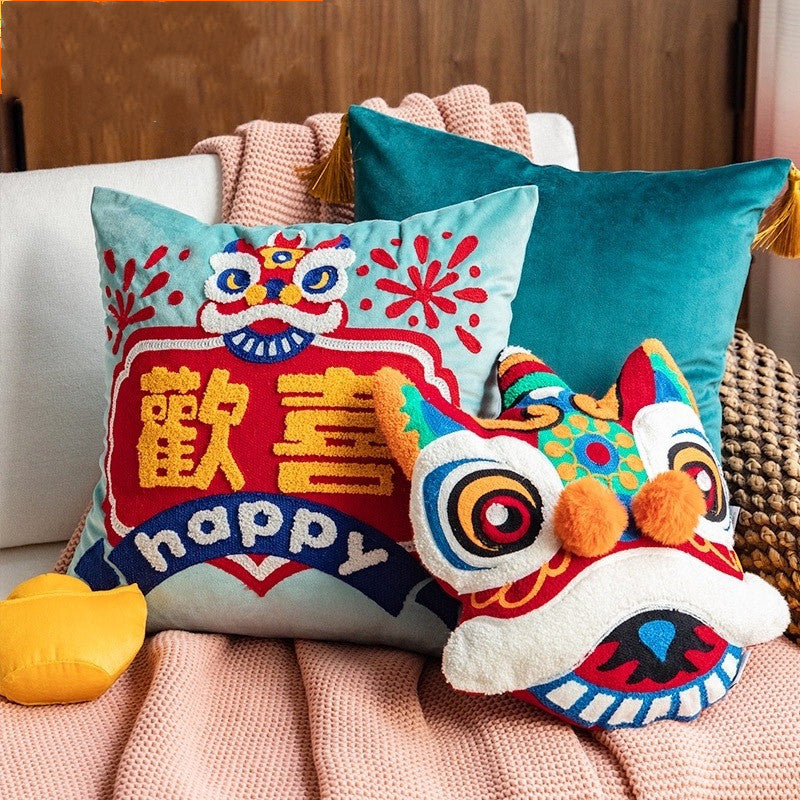 Chinese sofa cushions, lion dance creative pillows and backrests