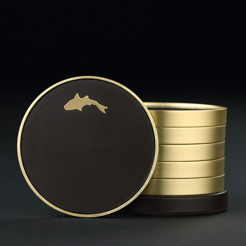 Household Tea Cup Holder Bakelite Copper Wood Coasters