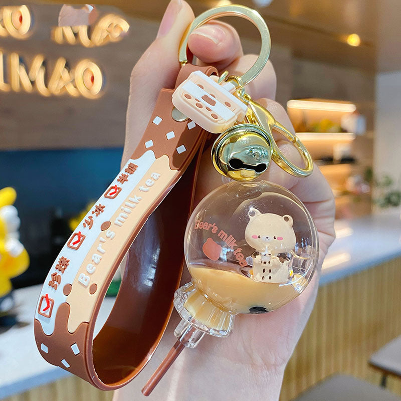 Milk Tea Bear Quicksand Bottle Bag Pendant Keychain