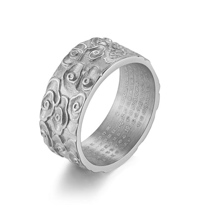 Chinese Style Buddhist Auspicious Cloud Heart Sutra Ring