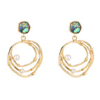 Natural Abalone Shell Diamond Earrings Multi-layer Round Pearl Earrings