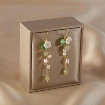 Natural Freshwater Pearl Earrings Women's Hetian Jade