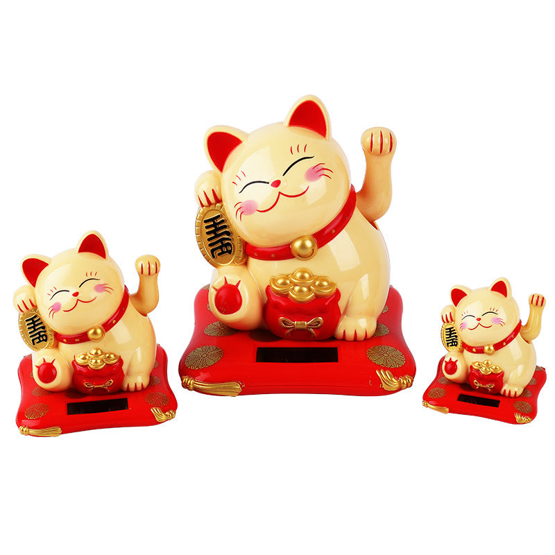 Chinese style 3.5 inch medium solar-powered lucky cat BYD car ornaments