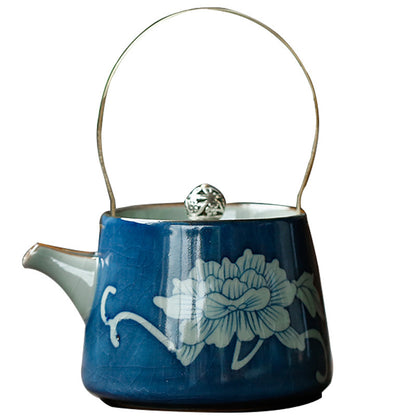 Antique Ceramic Blue And White Hand-painted Teapot