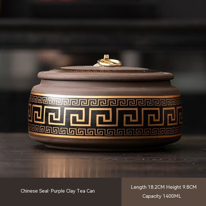 Ceramic Retro Household Tea Caddy Large Sealed Tea Container Moisture-proof Pu'er Purple Sand Storage Tank