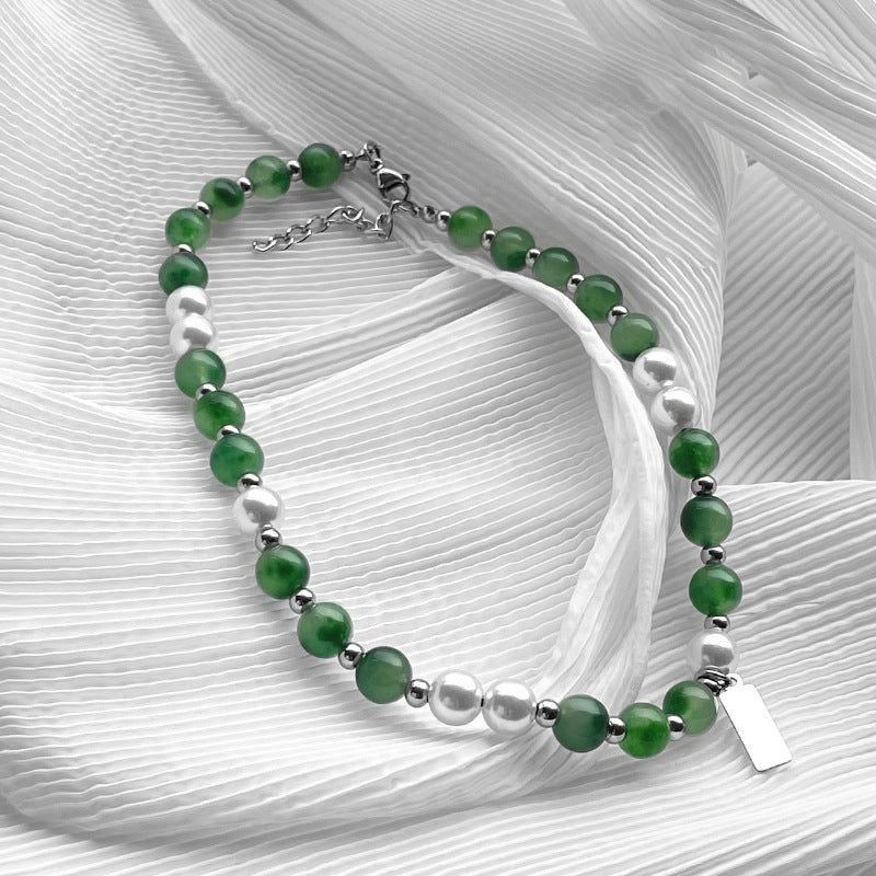 Summer New Chinese Style Jade Pearl Stitching Necklace