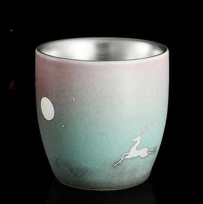 Jingdezhen Ceramic Crane Colored Painted Sterling Silver Teacups-8