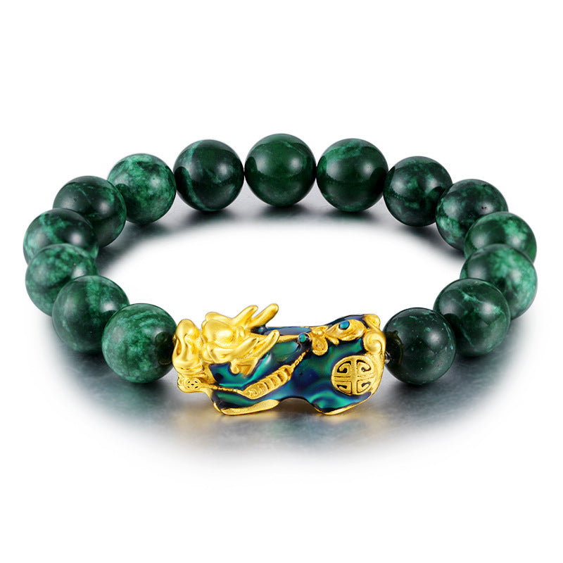 Agate and Gold Bead Six-character Mantra Bracelet