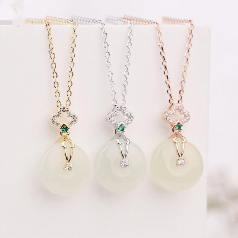 S925 Sterling Silver Necklace New Chinese Style Natural Hetian Jade