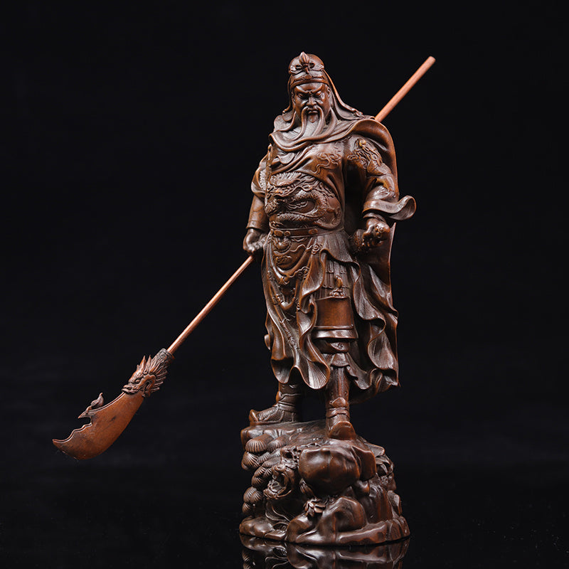 Gongwu God Of Wealth Statue Boxwood Carving Guan Erye Antique Figure Ornaments