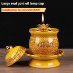 Ceramic Oil Lamp for Home Use in front of Buddha