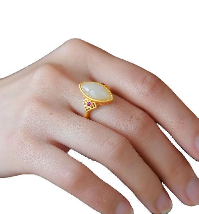 Hetian Jade Ring Silver Ancient Gold Grinding Technology