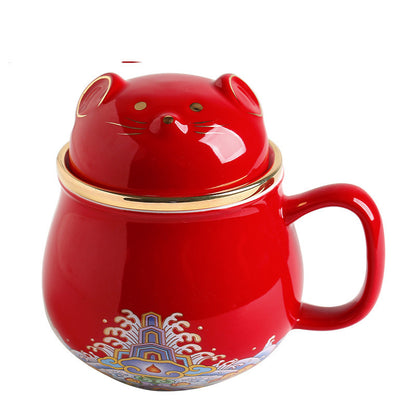 Forbidden City Cat Cup With Lid Ceramic Female Tea Water Separate Coffee