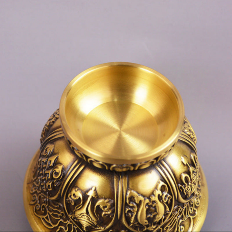 Embossed Eight Treasures Offering Water Bowl Copper Ware Ornaments