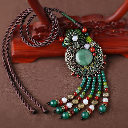 Long Pendant With Aventurine Jade And Agate Pendant