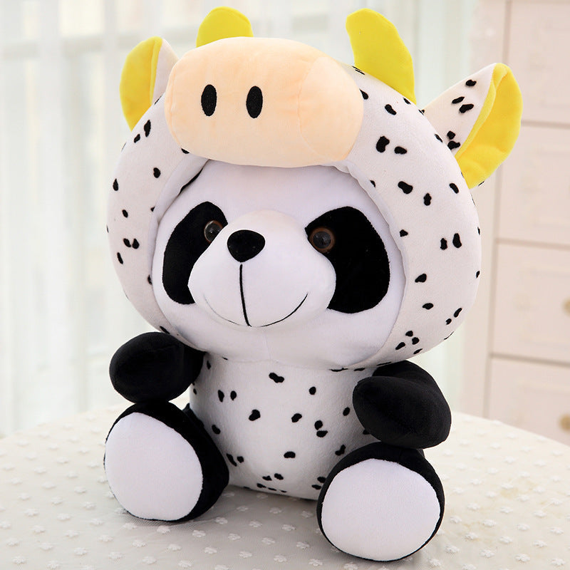 Panda plush toy with short fur and cotton stuffing