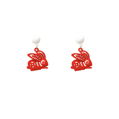 Zodiac Year Paper-cut Red Rabbit Earrings