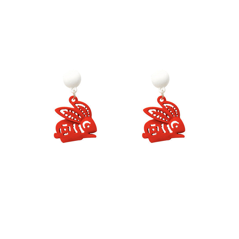 Zodiac Year Paper-cut Red Rabbit Earrings