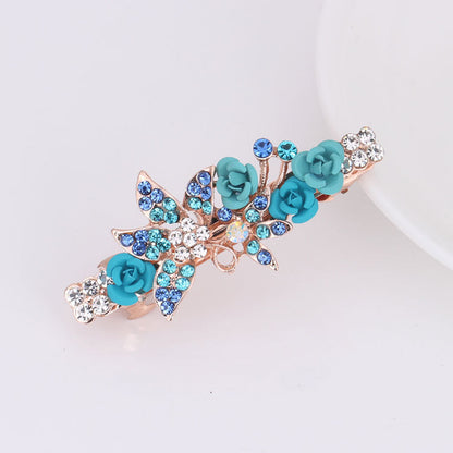 Small Korean Rose Flower Rhinestone Hairpin Headdress Women's All-match Small Top Clip Hair Clip Ponytail Clip Hair Accessories