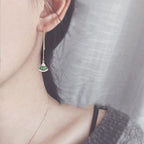 Women's Emerald Fan-Shaped White Stone Pearl Long Earrings-6