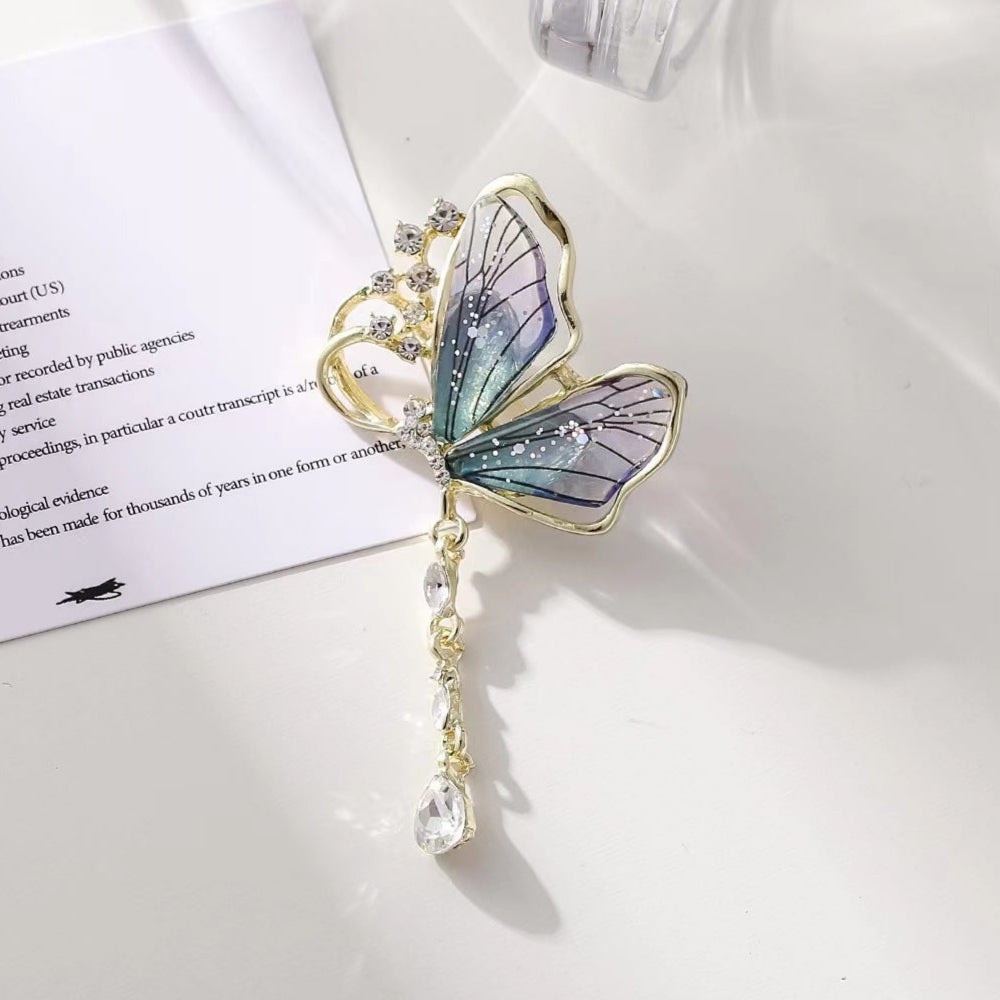 Exquisite Translucent Butterfly Tassel Brooch