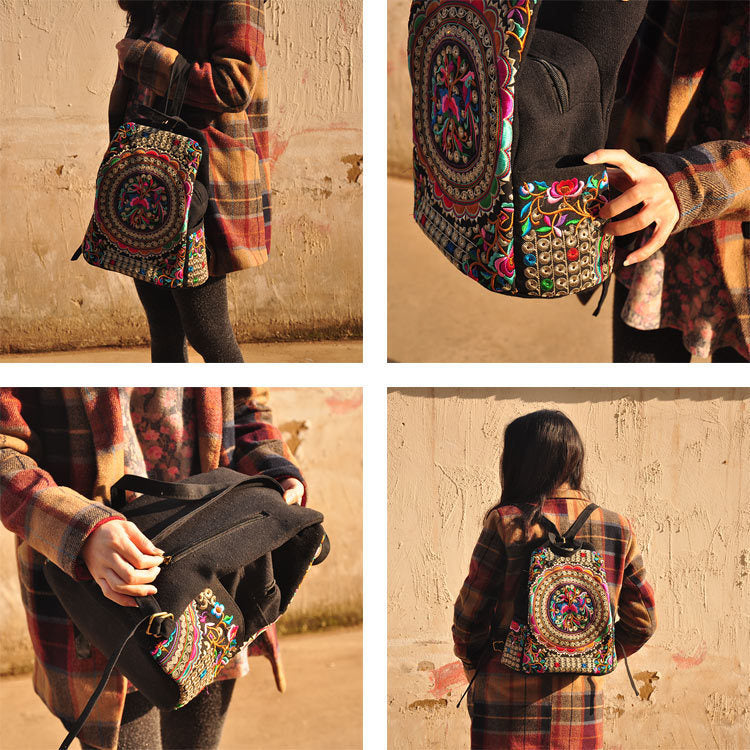 Ethnic style embroidered backpack