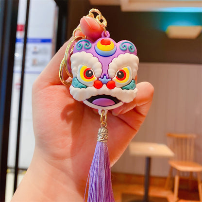 Cartoon Style Chinese Southern Lion Head Tassel Keychain