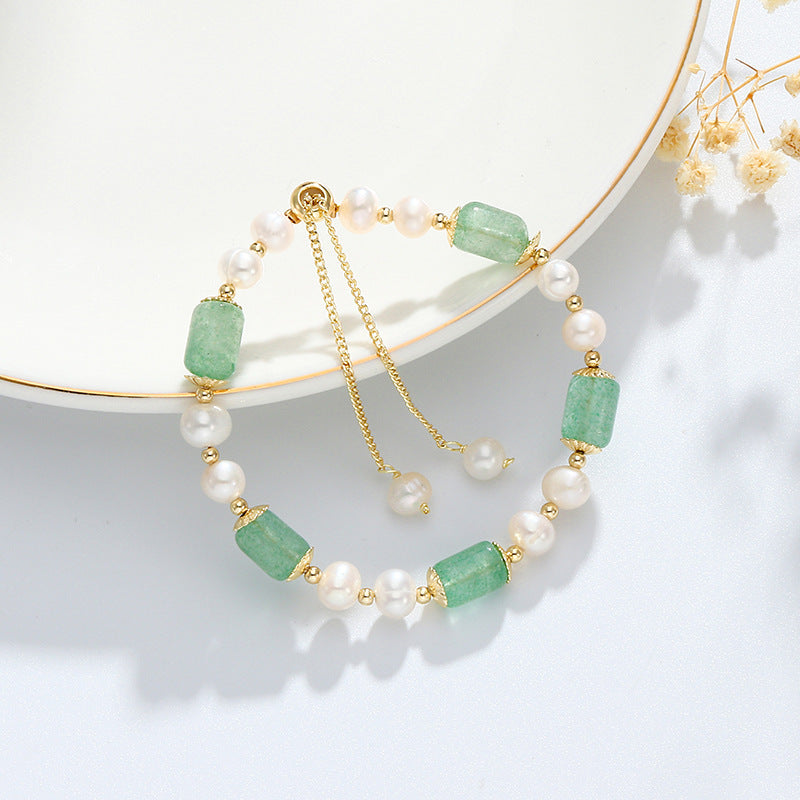 Natural Crystal and Pearl Slider Bracelet for Women-2