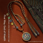 Handmade Braided Pendant Rope Five Gods of Wealth Necklace Rope Tibet Beads
