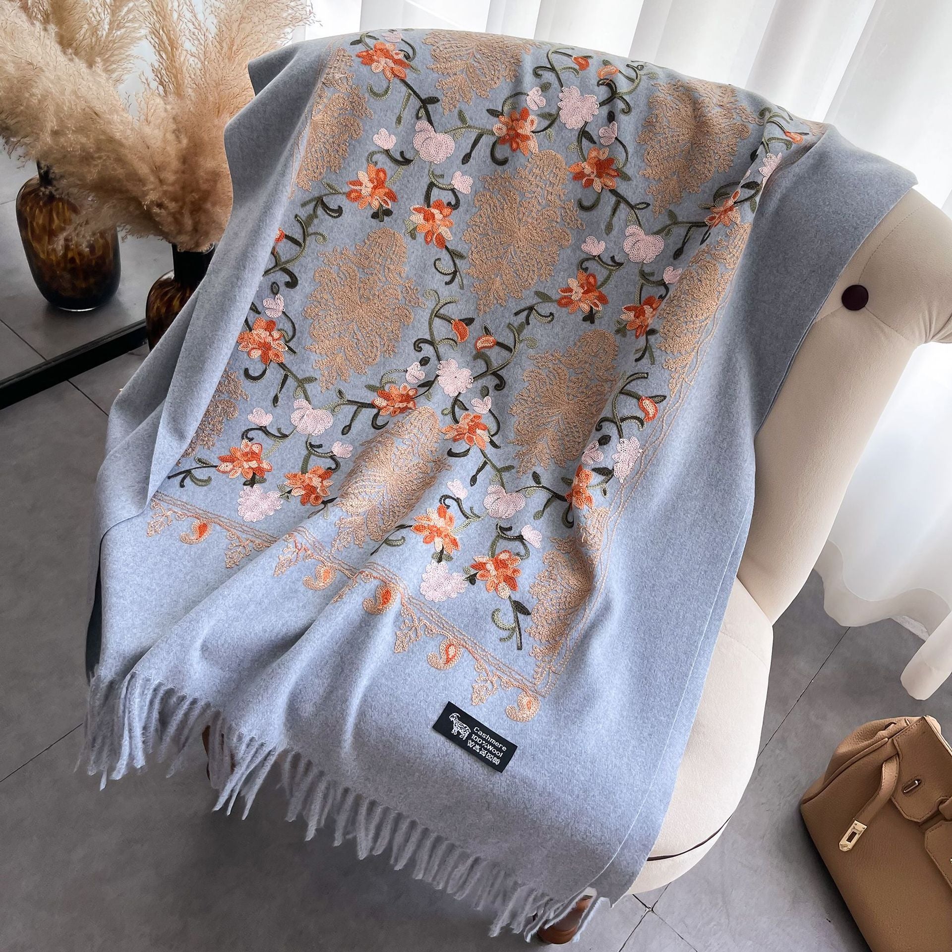 Ethnic Style Cashmere-like Embroidery Tassel Scarf