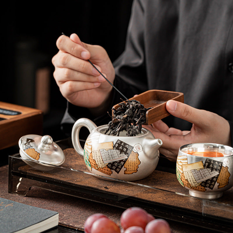 Creative Traditional Pattern Silver Gilded Teapot Teacup Tea Set