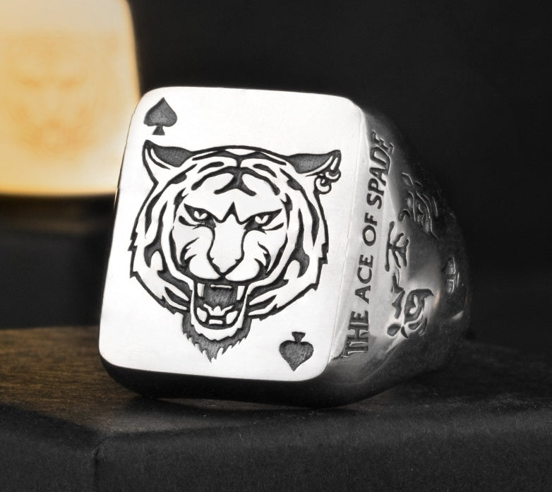 Spade Silver Ring Tiger Year Chinese Zodiac Tiger Trendy