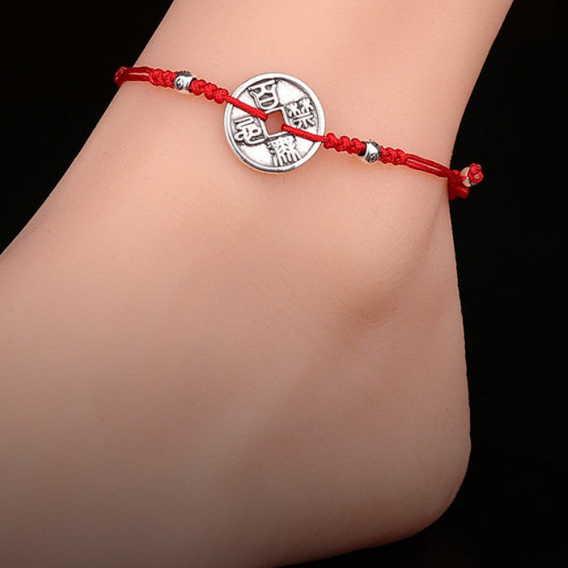 Unisex Tian Guan Zhi Fu Coin Braid Bracelet Anklets