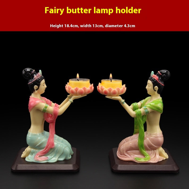 Resin Classical Ornaments Fairy Elephant Buddha Worship Candlestick