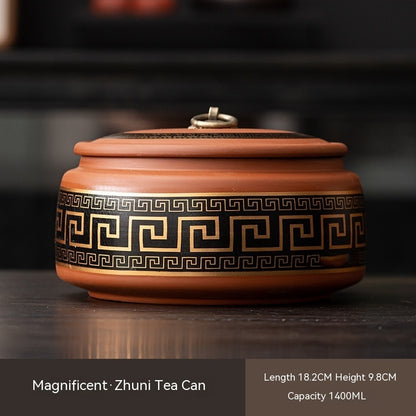 Ceramic Retro Household Tea Caddy Large Sealed Tea Container Moisture-proof Pu'er Purple Sand Storage Tank