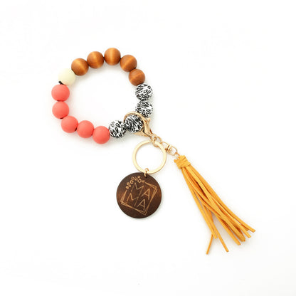 Fashion Wooden Beads Bracelet Tassel Keychain