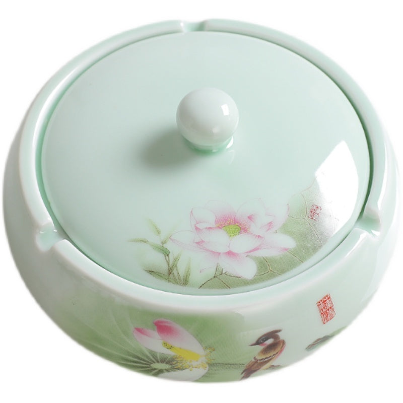 Ceramic New Chinese Style Windproof Household Ashtray With Lid