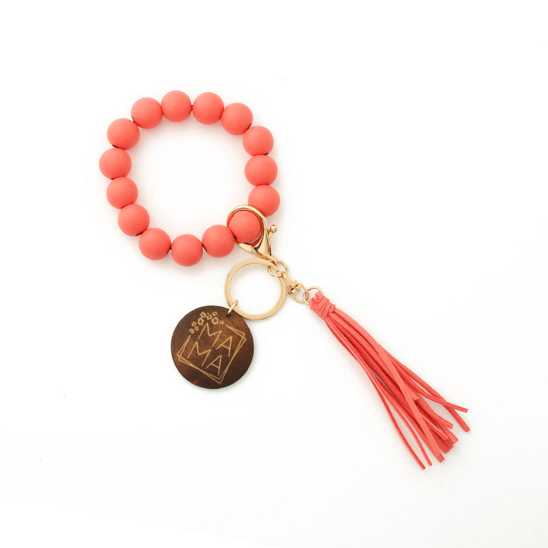 Fashion Wooden Beads Bracelet Tassel Keychain