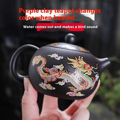 Chinese Style Hot Dragon And Phoenix Purple Sand Teapot