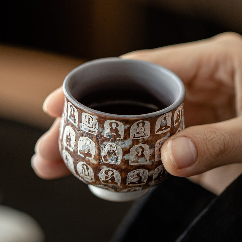 Old Rock Clay Buddha Silver Plated Tea Cup