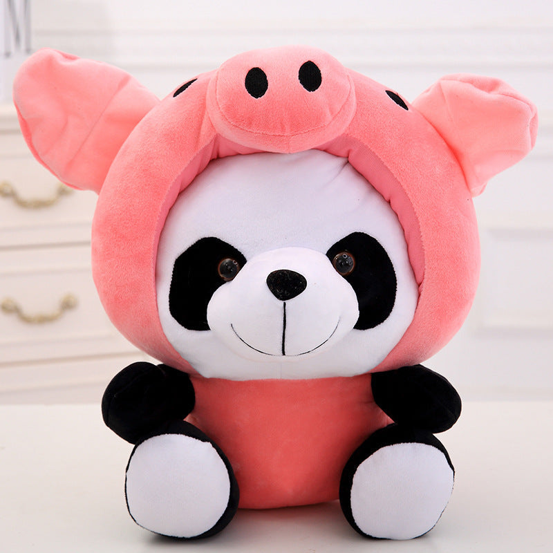 Panda plush toy with short fur and cotton stuffing