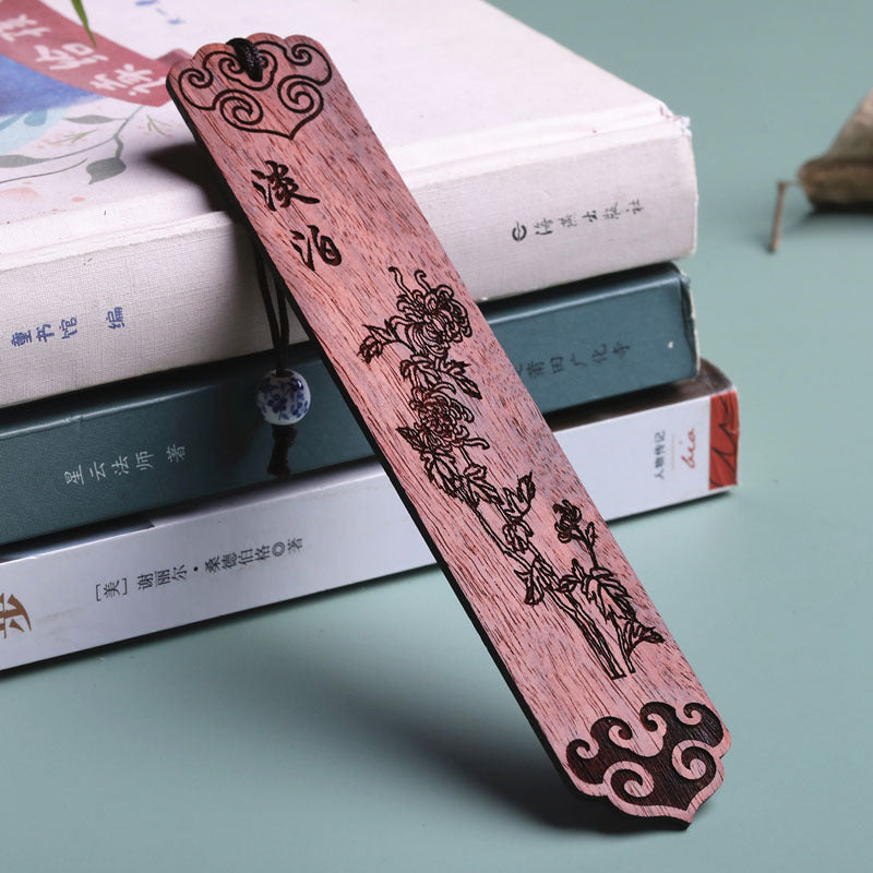 Four Gentlemen with Chinese Painting Solid Wood Engraving Bookmark