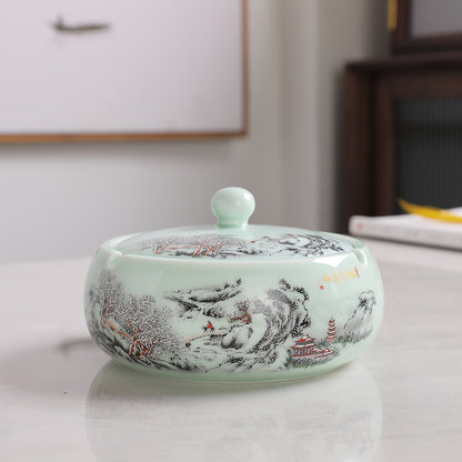 Ceramic New Chinese Style Windproof Household Ashtray With Lid