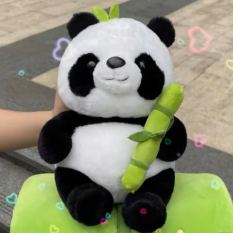 Simulated Bamboo Tube Flower Panda Pillow Doll