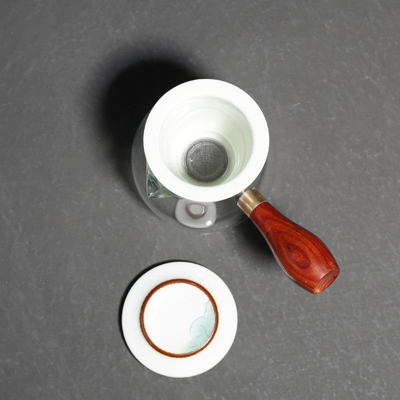 Glass Ceramic Teapot Hand Painted Pink Green Lotus Tea Infuser